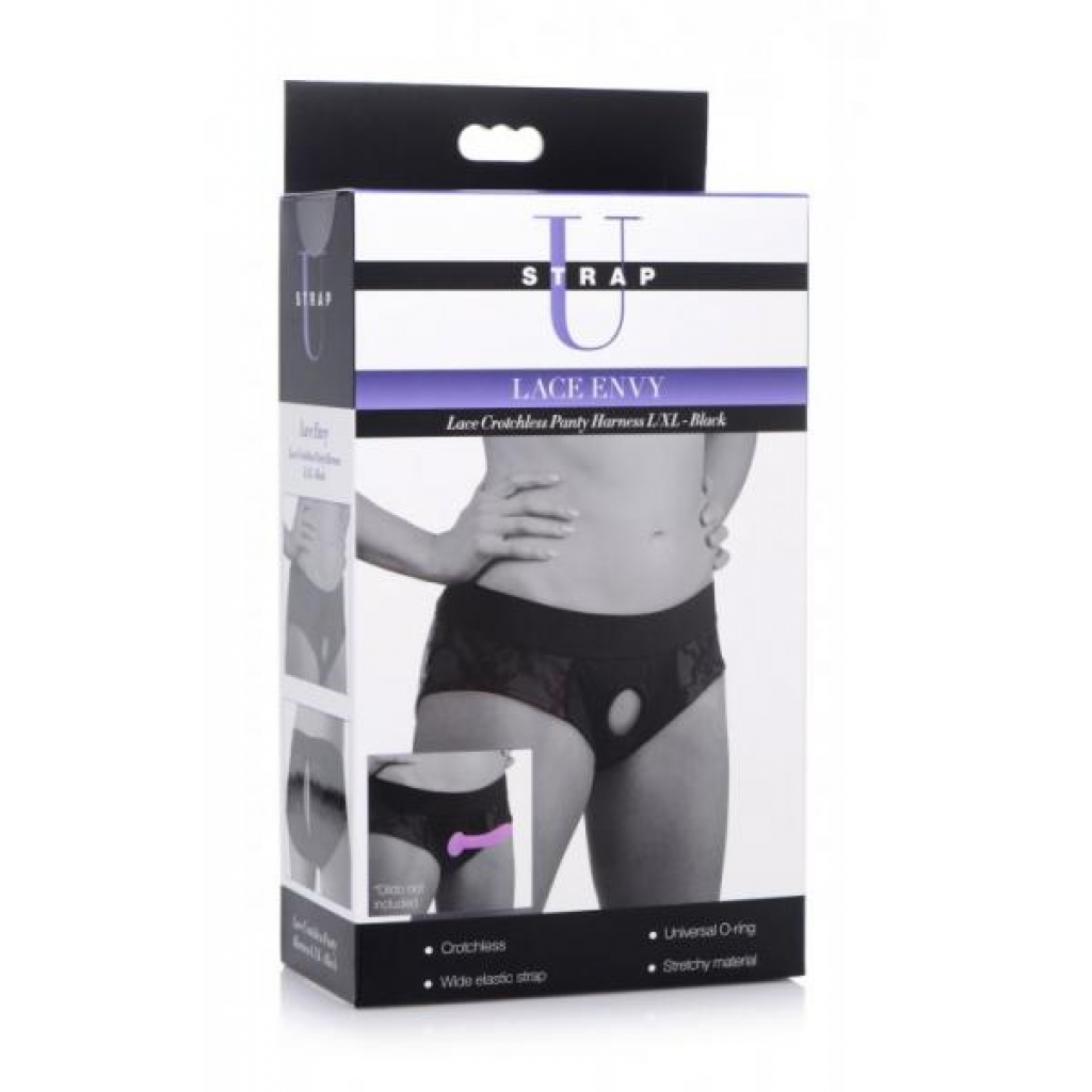 Strap U Lace Envy Crotchless Panty Harness - Black